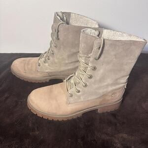 Timberland Womens Boots Size 10 Sherpa Lined Fur Taupe Nubuck Waterproof Combat